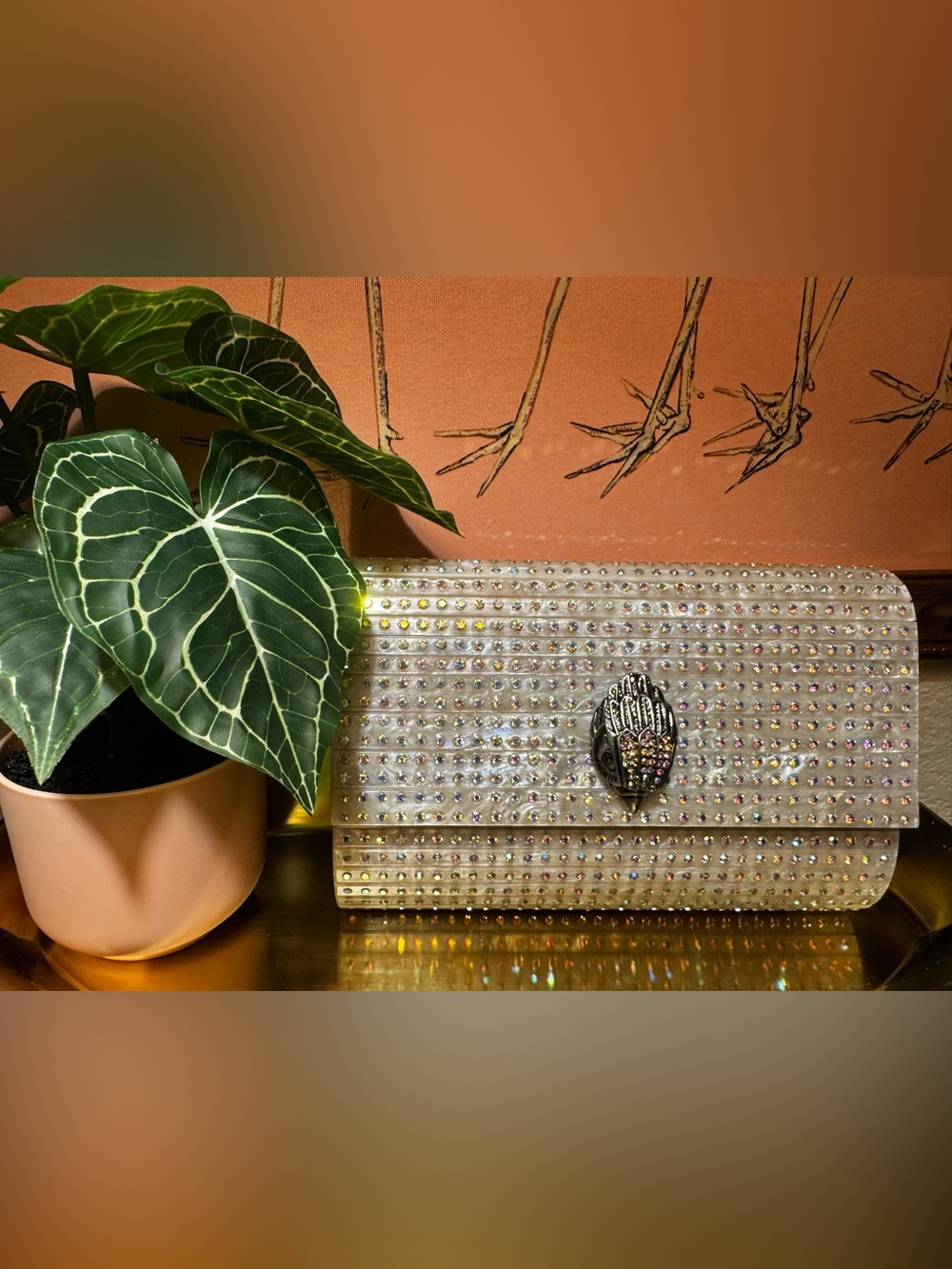 Kurt Geiger London Rhinestone Acrylic Clutch Crossbody Iridescent Crystal Eagle